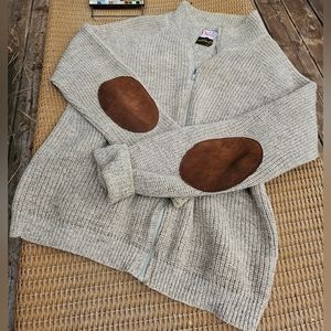 Vintage Wool Zip Sweater with Elbow Patches
